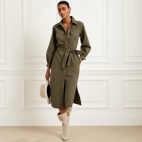 Banana Republic Dresses & Skirts - Banana Republic Olive Utility Midi Dress Petite Large